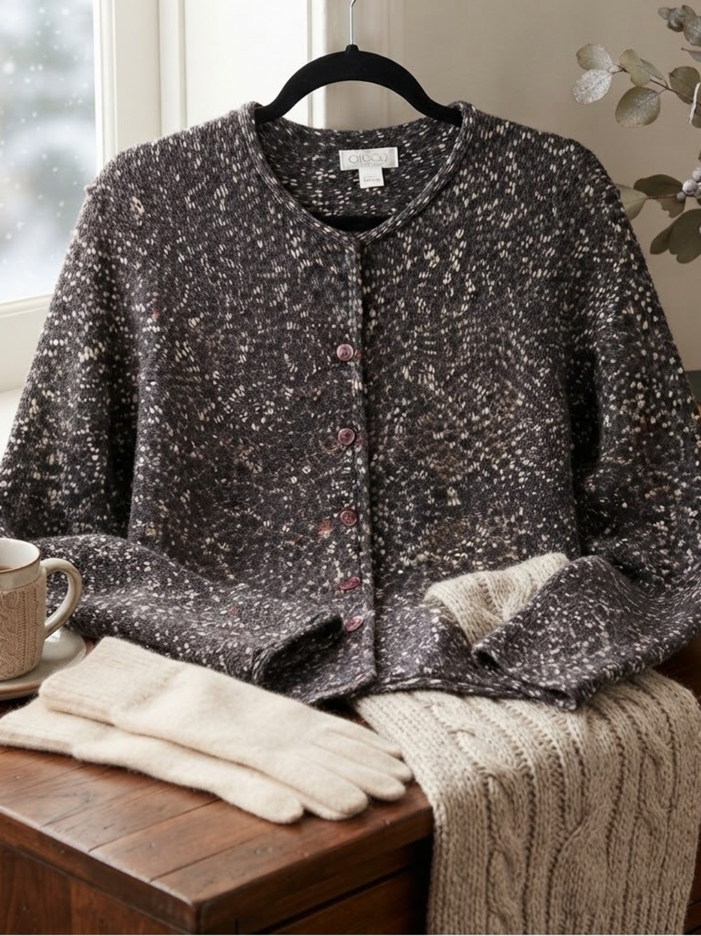 Christopher & Banks Heathered Plum Button-Front Cardigan